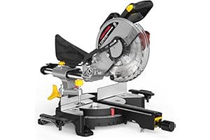 Marvtool 10-inch Sliding Compound Miter Saw, 5000RPM, 15 Amp, Single Bevel 0-45° with Extension Table, 36T Blade, Power Saw for Metal, Plastic, Wood, Laminates