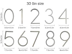 nanlyiau 5in 3D Adhesive door number house numbers
