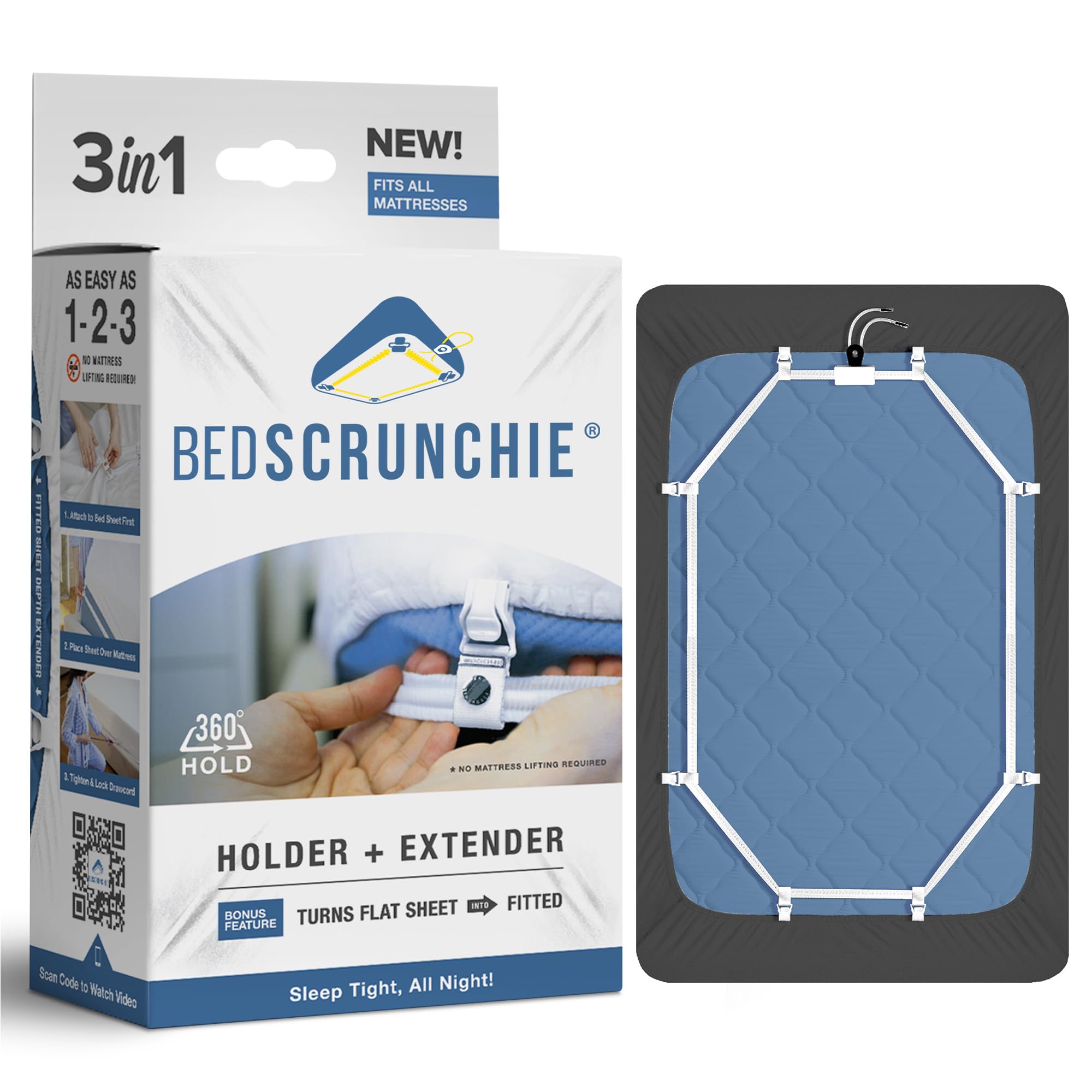 BED SCRUNCHIE Sheet Holder Straps - Heavy Duty Gripper Clips - Strengthened Parachute Cord - 360 Degree Bed Sheet Tightener - Strongest and Effective Extender - Ideal for All Mattress Sizes