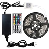 WenTop Led Strip Lights Kit DC12V Power Supply Waterproof SMD 5050 16.4 Ft (5M) 300leds RGB 60leds/m with 44key Ir Remote Controller for Kicthen Bedroom Sitting Room and Outdoor