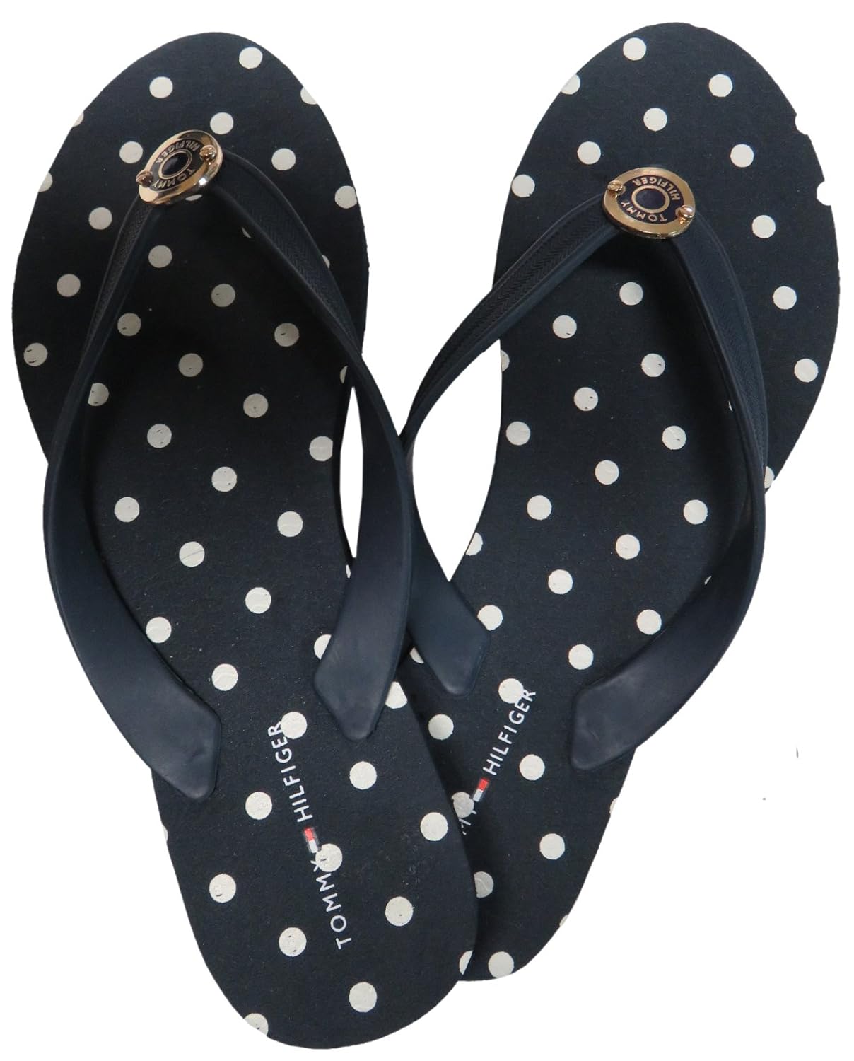 Buy Tommy Hilfiger Women's Flip Flops Navy Blue Polka Dot 9 B(M) US at