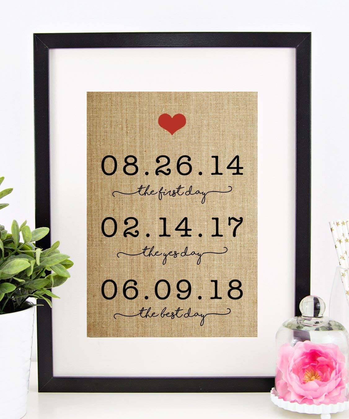 Personalized Valentines Day Gift for Wife or Husband, Wedding, Anniversary, Engagement, Bridal Shower: The First Day, The Yes Day, The Best Day Burlap Print