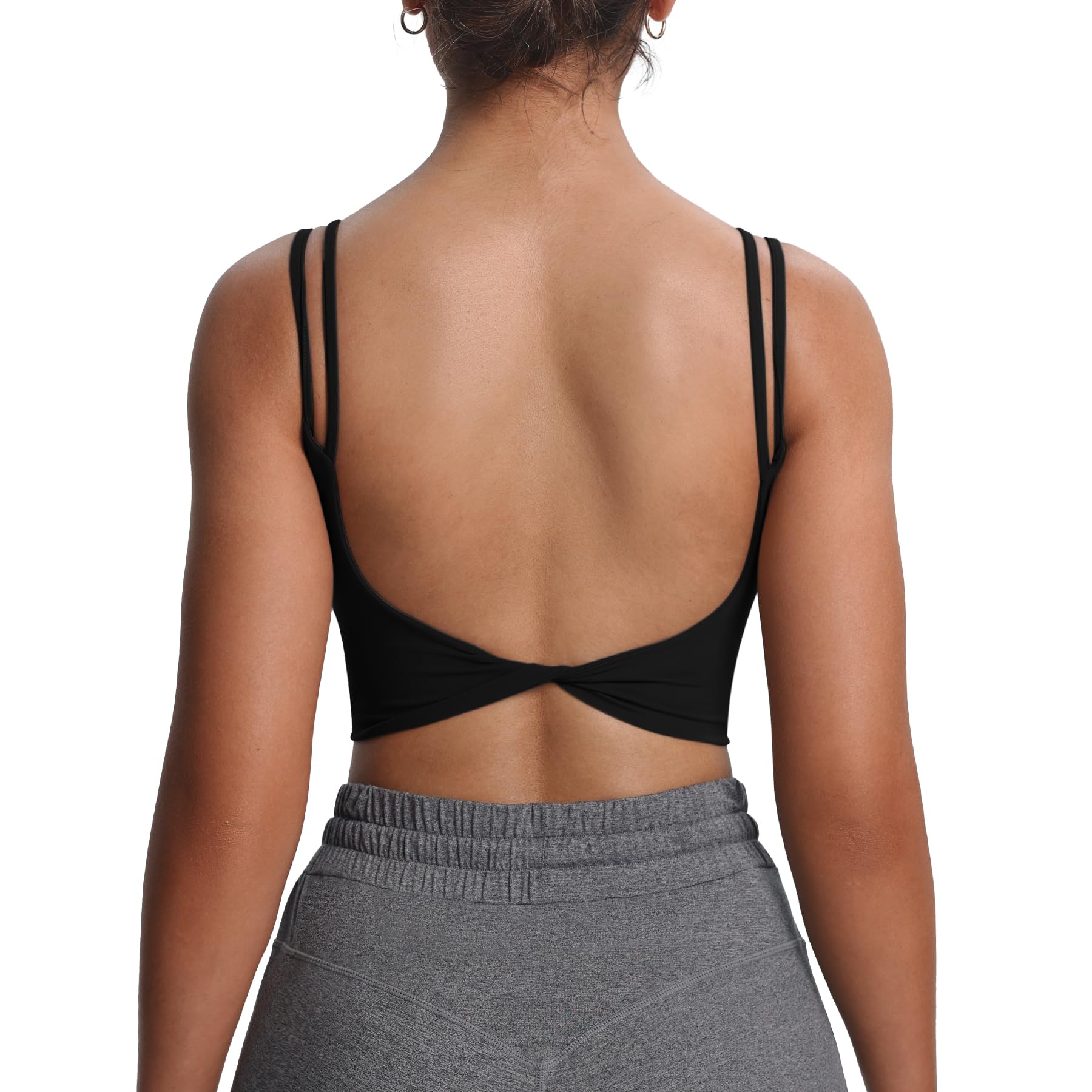 Photo 1 of Aoxjox Women's Workout Sports Bras Fitness Yoga Crop Tank Twist Back Cami (Black, Large)