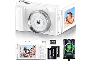 OIADEK 4K Digital Camera for Photography Autofocus 48MP Vlogging Camera for YouTube with 3'' 180°Flip Screen 16X Digital Zoom 4K Video Compact Travel Camera with SD Card,Flash, Anti-Shake (White)