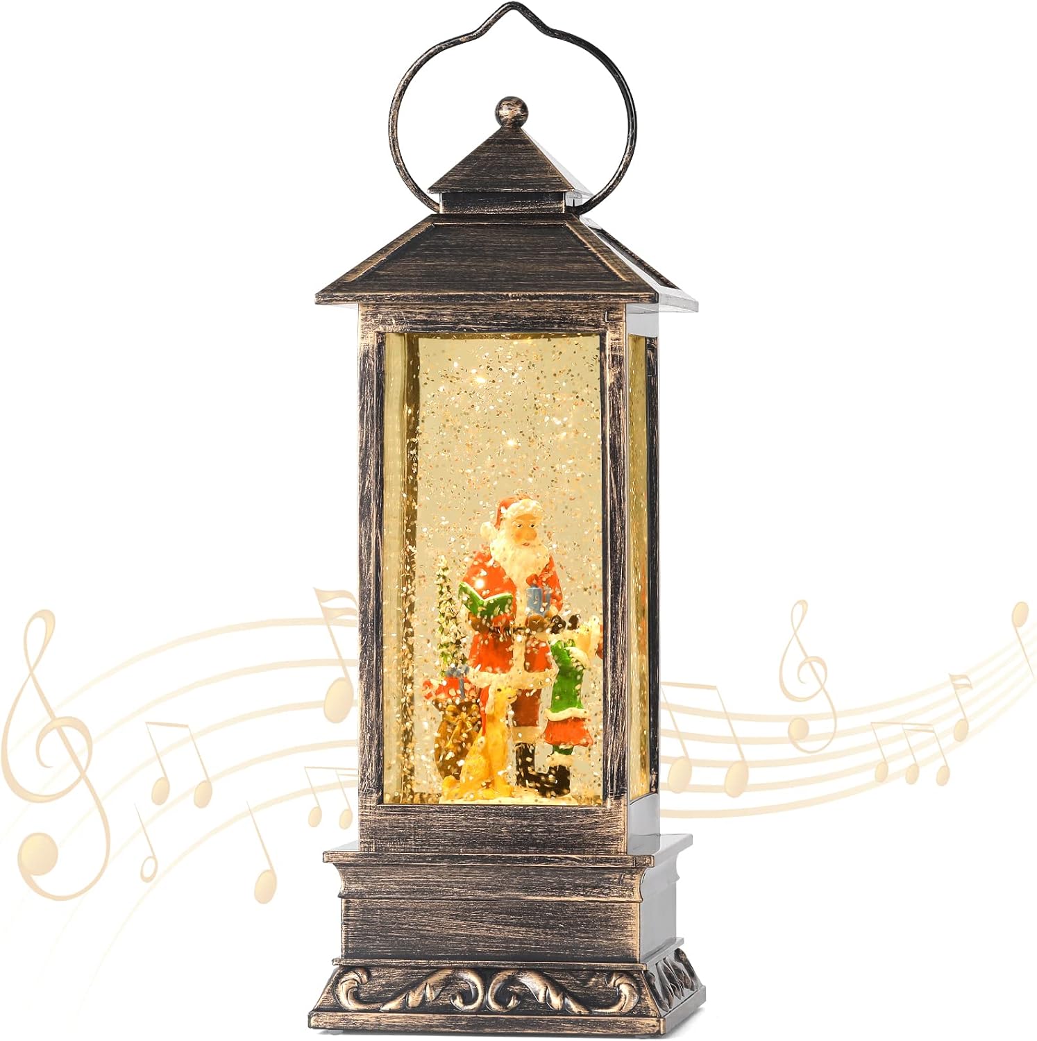 Snow Globes - Christmas Musical Snow Globe Lantern, USB Powered & Battery Operated Lighted Christmas Glittering Snowing Globe Christians Lantern for Christmas Decorations and Gifts (Santa Claus and Dog)