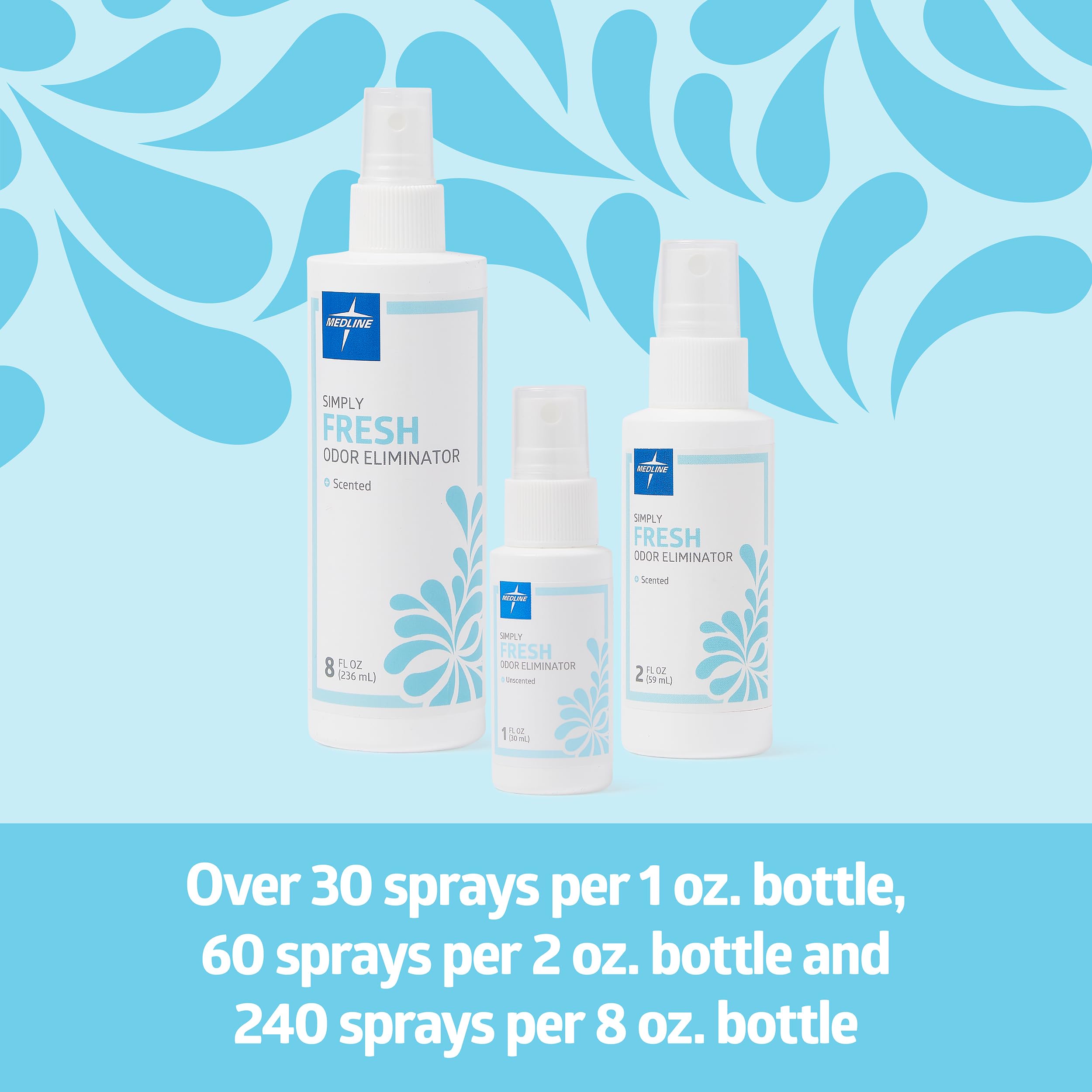 Medline Simply Fresh Odor Eliminator 8 Oz Spray, Lightly Scented, Pump Bottle, Convenient Odor Neutralizer, Bathroom, Home, Pets, Healthcare, 1 Bottle