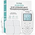 NURSAL 3-in-1 Tens Unit Muscle Stimulator Machine, Dual Channel Electronic Pulse Massager, Tens EMS Machine with 40 Intensities for Gradual Pain Relief Therapy