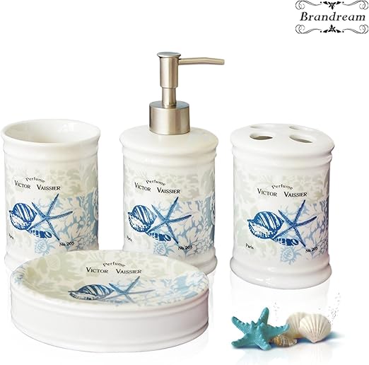 Brandream Blue Ocean Theme Bathroom Sets Nautical Bathroom Accessories Set Ceramic 4pcs Amazon Ca Home Kitchen