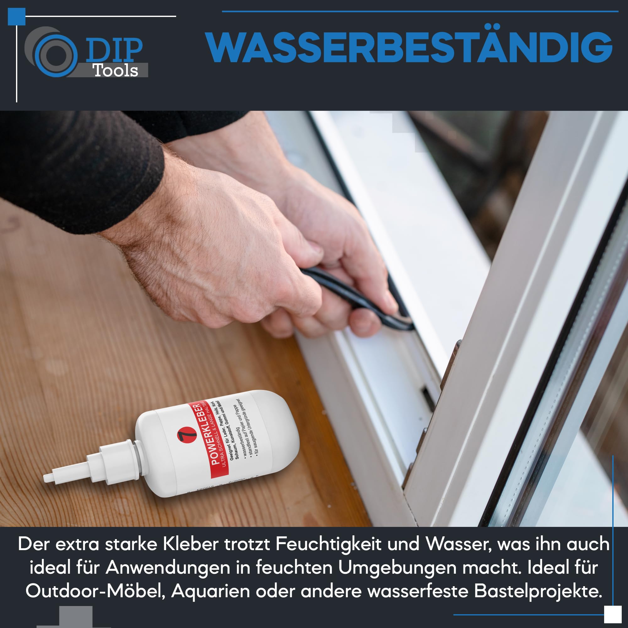 DIP-Tools Powerkleber 50g I schnelltrocknend und lange haltbar, Hochleistungskleber Kleber extra stark, für Leder, Pappe Holz Kork Schaum Kunststoff Gummi Metall, Kunststoffkleber Metallkleber 7