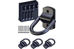 EilxMag 1/2" D Rings Tie Down Anchors, 12000LBS Heavy Duty Bolt-On Forged D Rings with Thicken Reinforcing Plate, Trailer Tie Down Anchor Hooks for Truck Bed, Trailer and Cargo, 4Pack, Black