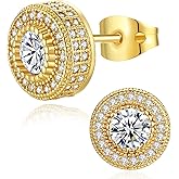 KETRYEP 18k Gold Nugget Earrings for Men Cubic Zirconia Square Earrings for Men Women Hypoallergenic Jewelry