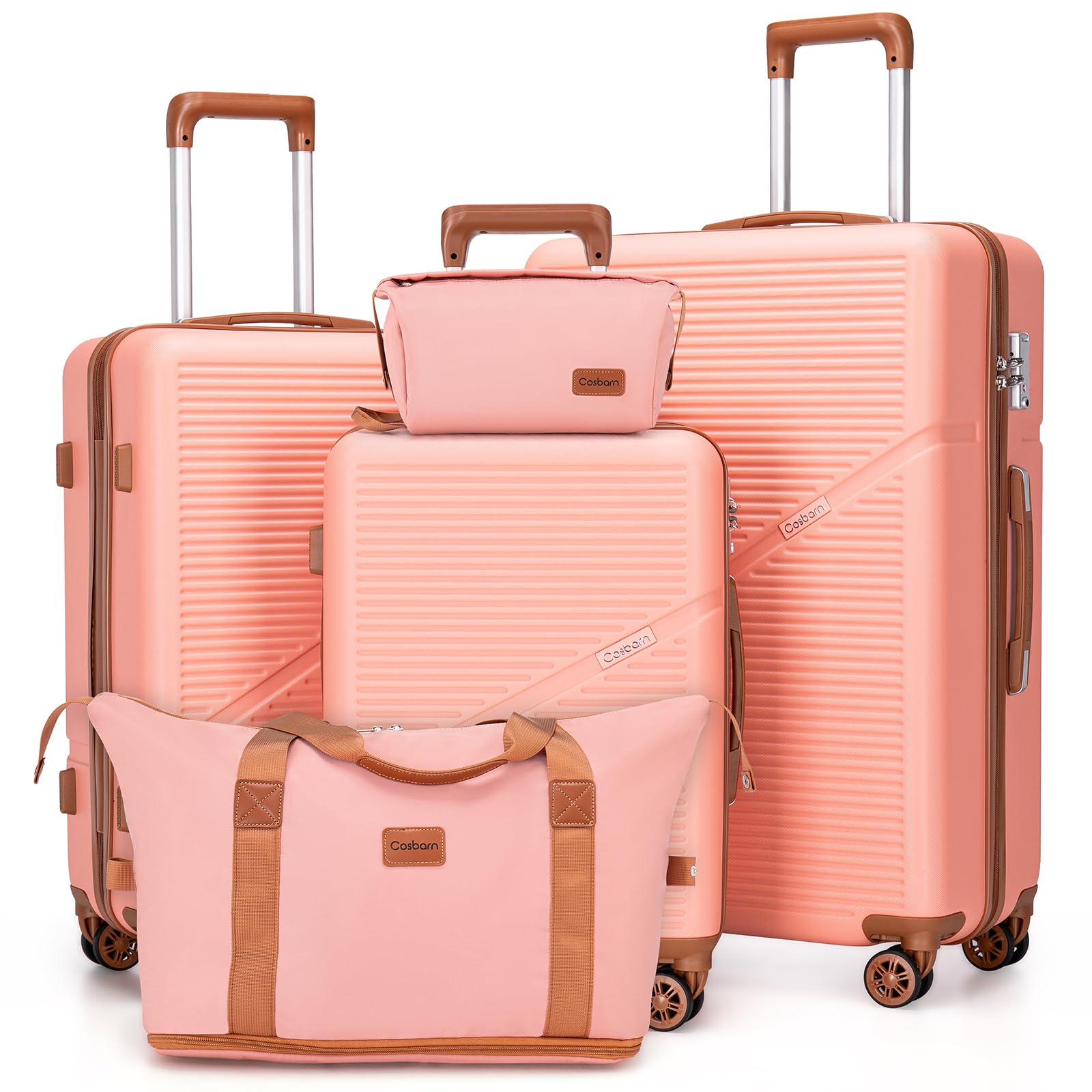 Photo 1 of *** VERY USED *** Cosbarn 5 Piece Luggage Sets with Spinner Wheels, Hardshell ABS Suitcase Set with Tsa Lock, Lightweight Hardside Waterproof Travel Suitcases for Men Women, Pink (20"/24"/28")