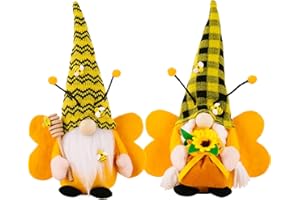 ZTML MS Bumble Bee Gnomes Plush, 2pcs Handmade Honeybee with Sunflower and Wings Scandinavian Tomte Elf Ornaments -Summer Decorations for Home&Table Shelf Tiered Tray Decor&Sunflower