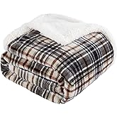 Touchat Sherpa Plaid Throw Blanket, 60" X 70"Fuzzy Fluffy Cozy Soft Blanket, Fleece Flannel Plush Twin Size Microfiber Blanket for Couch Bed Sofa (Brown)
