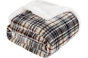 Touchat Sherpa Plaid Throw Blanket, 60" X 70"Fuzzy Fluffy Cozy Soft Blanket, Fleece Flannel Plush Twin Size Microfiber Blanket for Couch Bed Sofa (Brown)