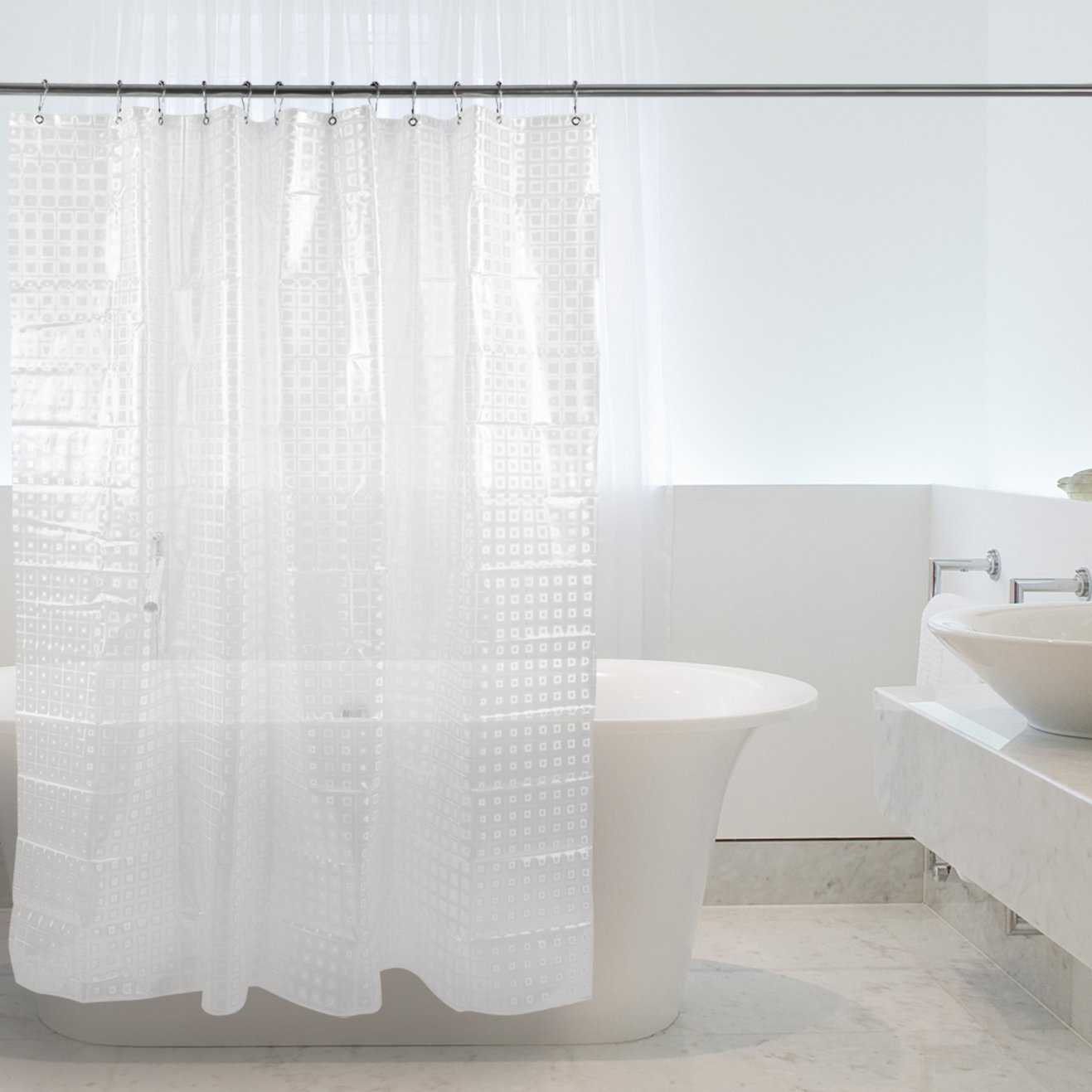 Halbtransparent Duschvorhang / Duschvorhänge transparent / Duschvorhänge , Magiclux Tech Schimmelresistent Anti-Bakteriell Duschvorhänge Wasserdicht 100% EVA mit 12 Duschvorhangringe für Badezimmer, 180 x 180cm (3D Würfel)