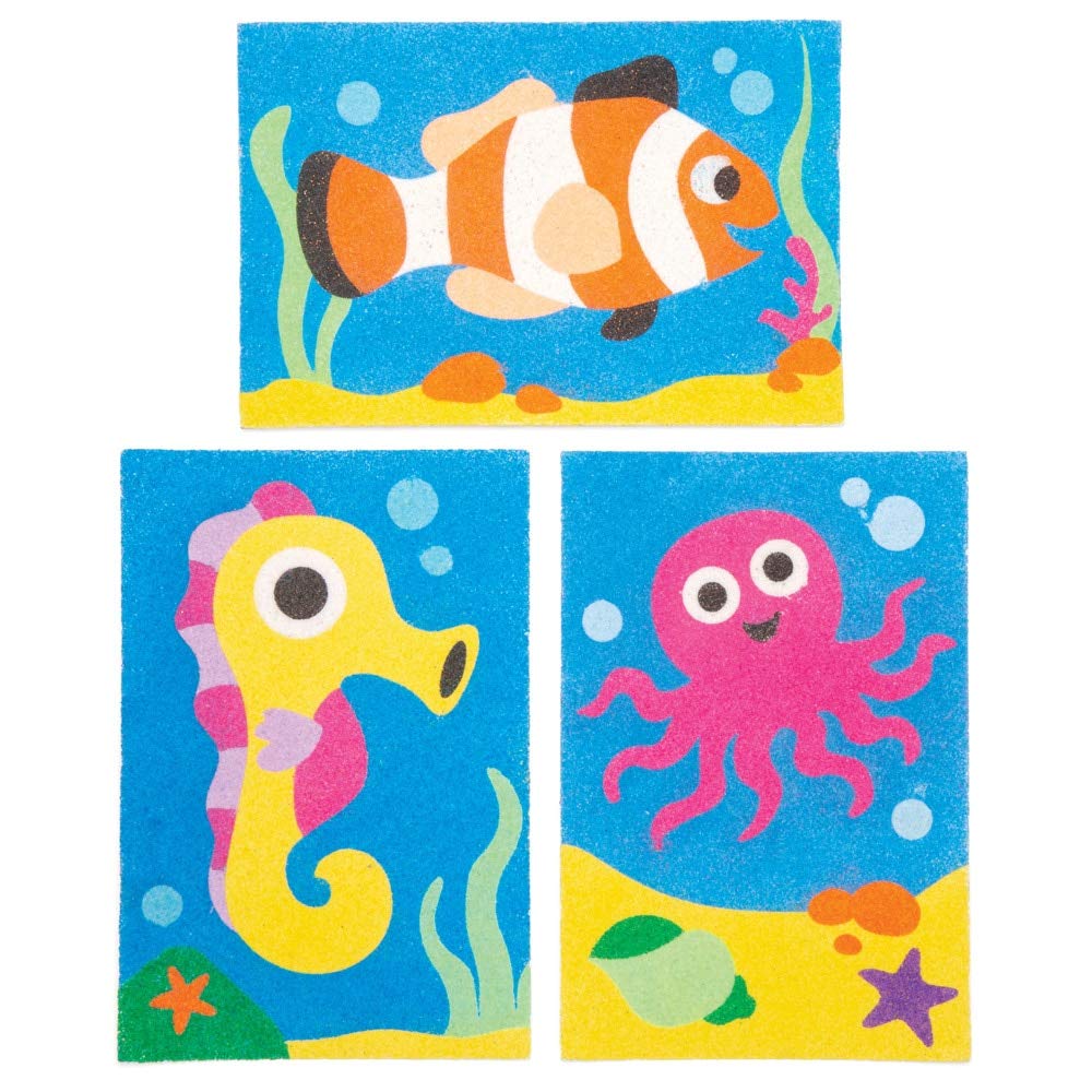 Baker Ross AW378 Sea Life Sand Art Pictures (Pack of 8) for Kids to Decorate and Display Black, Small - Image 3