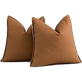 Foindtower Set of 2 Decorative Cotton Linen Throw Pillow Covers Soft Modern Farmhouse Cushion Cover Cozy Vintage Accent Pillowcase for Couch Sofa Bed Living Room Home Decor, 20×20 Inch Burnt Orange