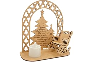 Christmas in Heaven Chair with LED Candle Wooden Memorial Christmas Ornament to Remember Loved Ones for Table Decor with 2 Bu