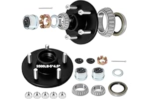 SHLIYITX 2 Set 3500lb Trailer hub kit 5 Pair 4.5‘ for 1-1/16’‘ to 1-3/8’' Trailer Tapered axle, 5 Lug Trailer hub with l44649 l68149 Bearing kit