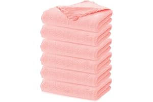 Hiflora Soft Baby Wash Cloths - 6 Pack Absorbent Microfiber Face Towels | Gentle Bathing Rags for Newborns & Toddlers, Coral Fleece, 12x12 Inches, Pink