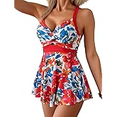 Aidonger Swimdress for Women Tummy Control One Piece Swimsuit V Neck Twist Front Cross Back Bathing Suit for Large Bust
