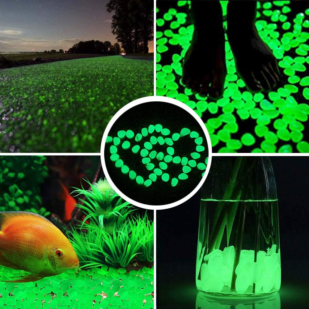 Anothera 1000 pcs Transparent Glowing Green Rocks Glow in The Dark Pebbles Solar Stones Outdoor Garden Lawn Walkway Decorative（Green） : Garden & Outdoor