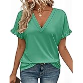 Valiamcep T Shirts Short Ruffle Sleeve V Neck Tees Womens Tops Beach Vacation 2026 Casual Summer Spring Outfits
