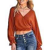 CUPSHE Womens V Neck Crop Tops Long Sleeve Y2K Wrap Cute Fashion 2025 Fall Blouse