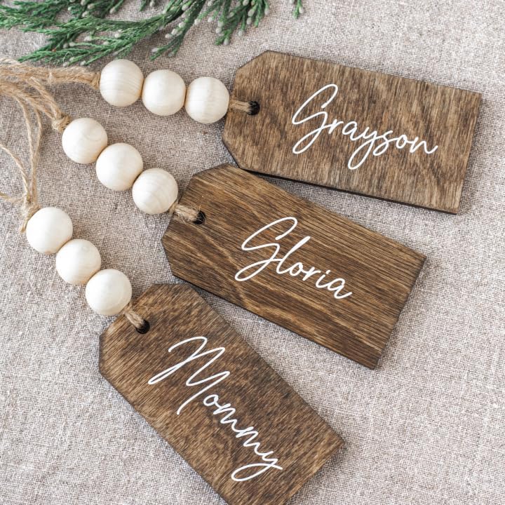 Stockings & Holders - Beaded Wooden Name Tag - Personalized Christmas Stocking Tags