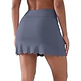 YIPINK Women’s Tennis Skirt with Pockets, Quick-Dry Scalloped Hem Sport Skort with Built-in Shorts for Golf Running Workout