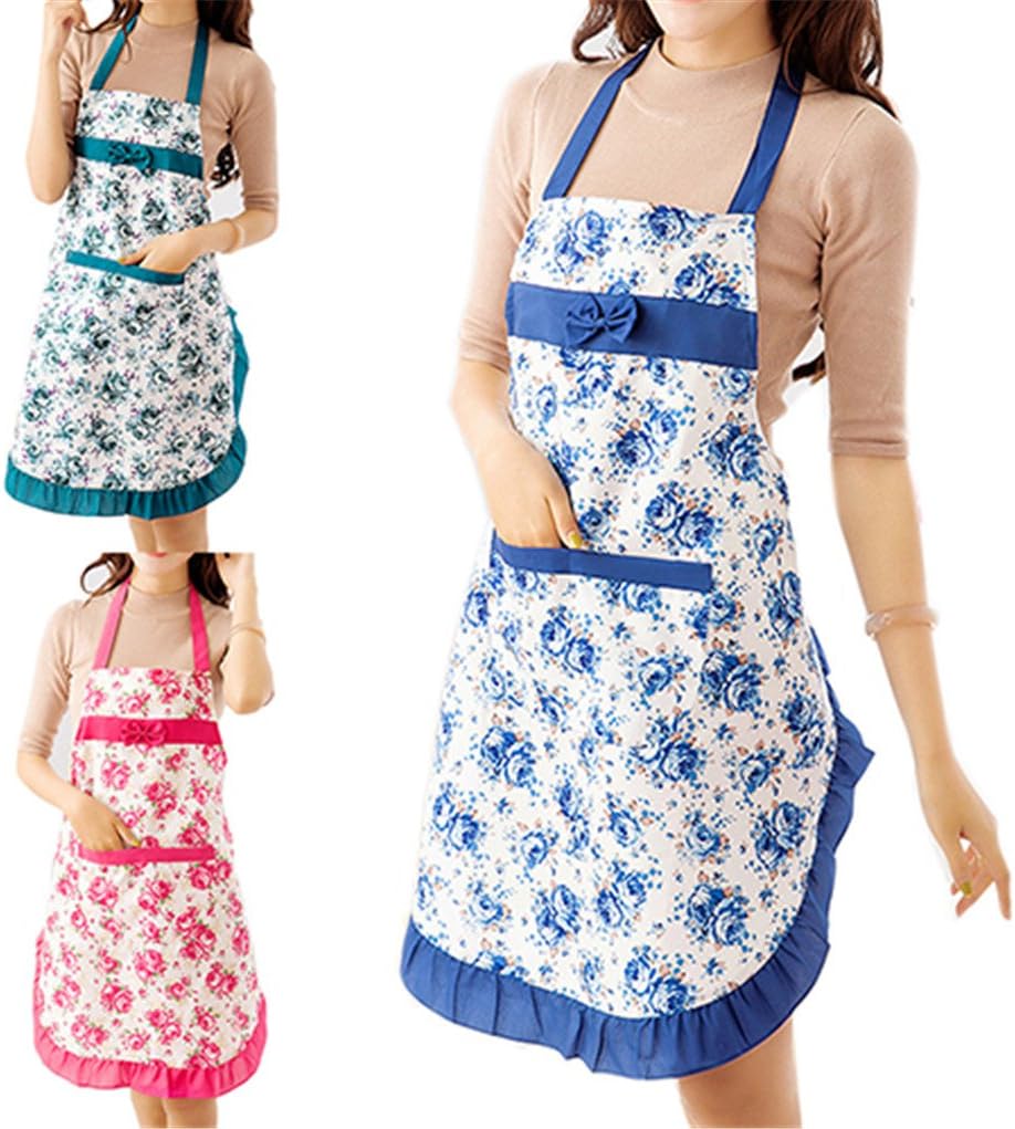 display08 Women Floral Pattern Restaurant Home Kitchen Cooking Dress