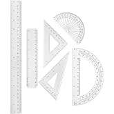 Tenare 6 Pcs Math Geometry Ruler Set, Protractor Triangle School,Clear | Clear Plastic Geometry Tools for Kids Drawing, Includes Protractors Triangles Straight Edge, Drafting Set for Math Class Home