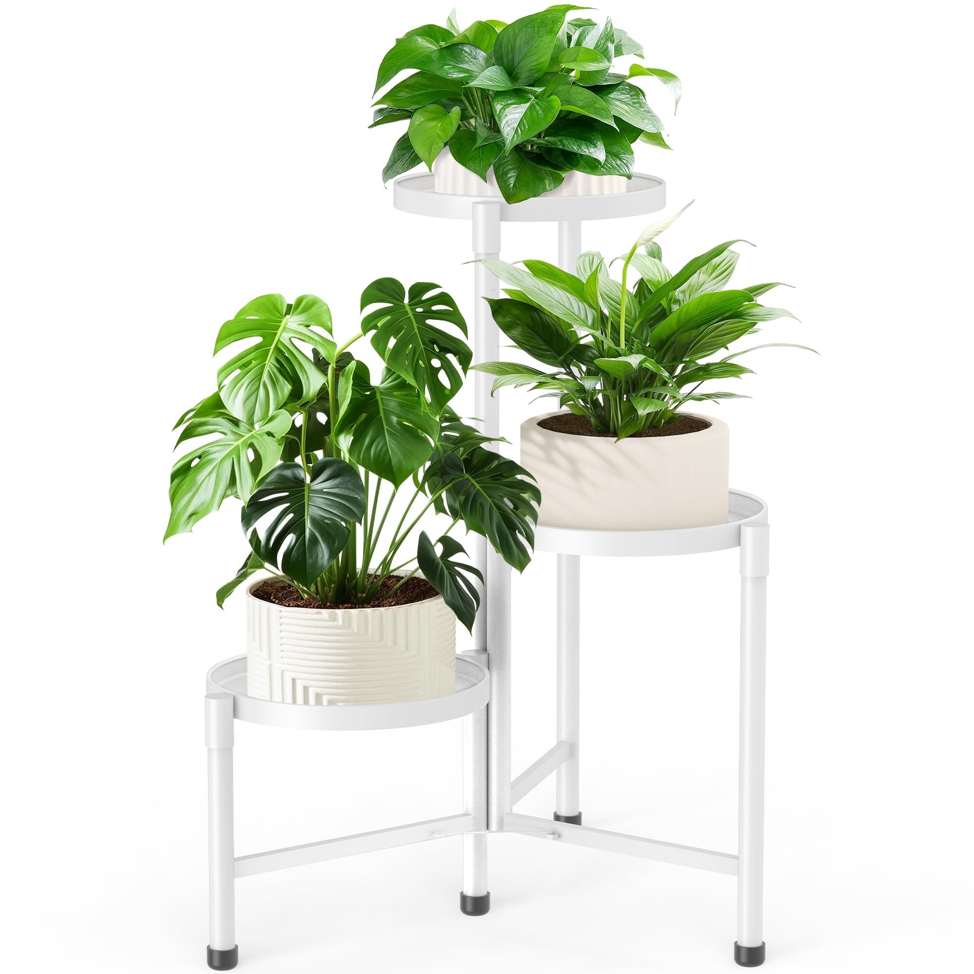 Photo 1 of 3 Tier Metal Plant Stand Indoor Outdoor, JOPBENG Corner Plant Shelf with 10 Inch Wide Tray,Flower Pot Display Holder Iron Rack Organizer Stand for Living Room Office Garden Patio Balcony Bedroom White
