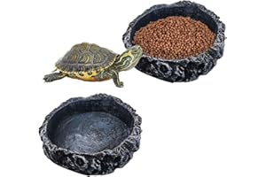 WishLotus 2 Pack Turtle Food Bowl, Durable Irregular Round Design Resin Pet Feeding Tray Reptile Food Water Dish for Tortoise