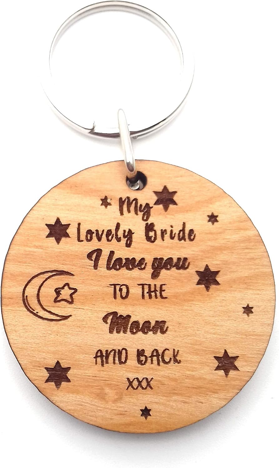 My Lovely Bride I Love You to The Moon and Back Wooden Keyring Key Ring Gifts for Wedding Day from Groom Husband
