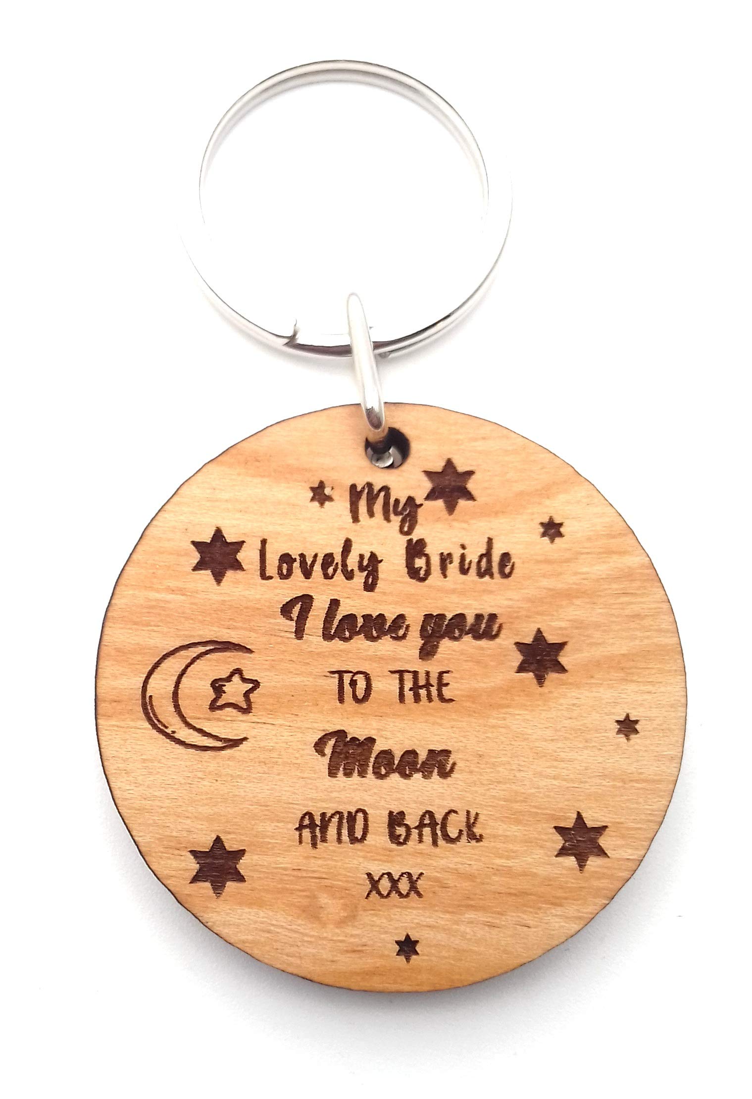 My Lovely Bride I Love You to The Moon and Back Wooden Keyring Key Ring Gifts for Wedding Day from Groom Husband