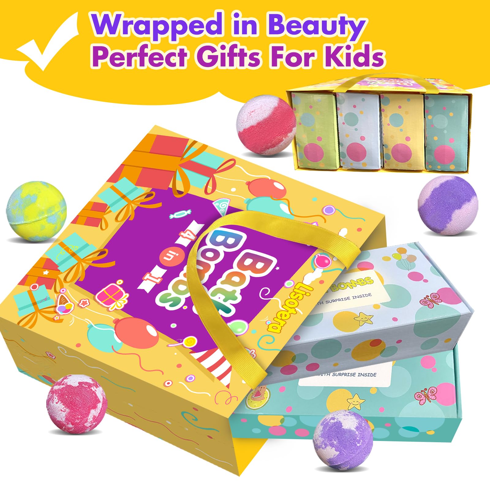 Bath Bombs for Kids with Surprise Inside, 32 Pack Bath Bombs with Land & Sea Animal Toys, Handmade Fizzy Bubble Children Bath Ball Gift Set for Kids Birthday, Christmas, Mothers Day Gifts for Daughter
