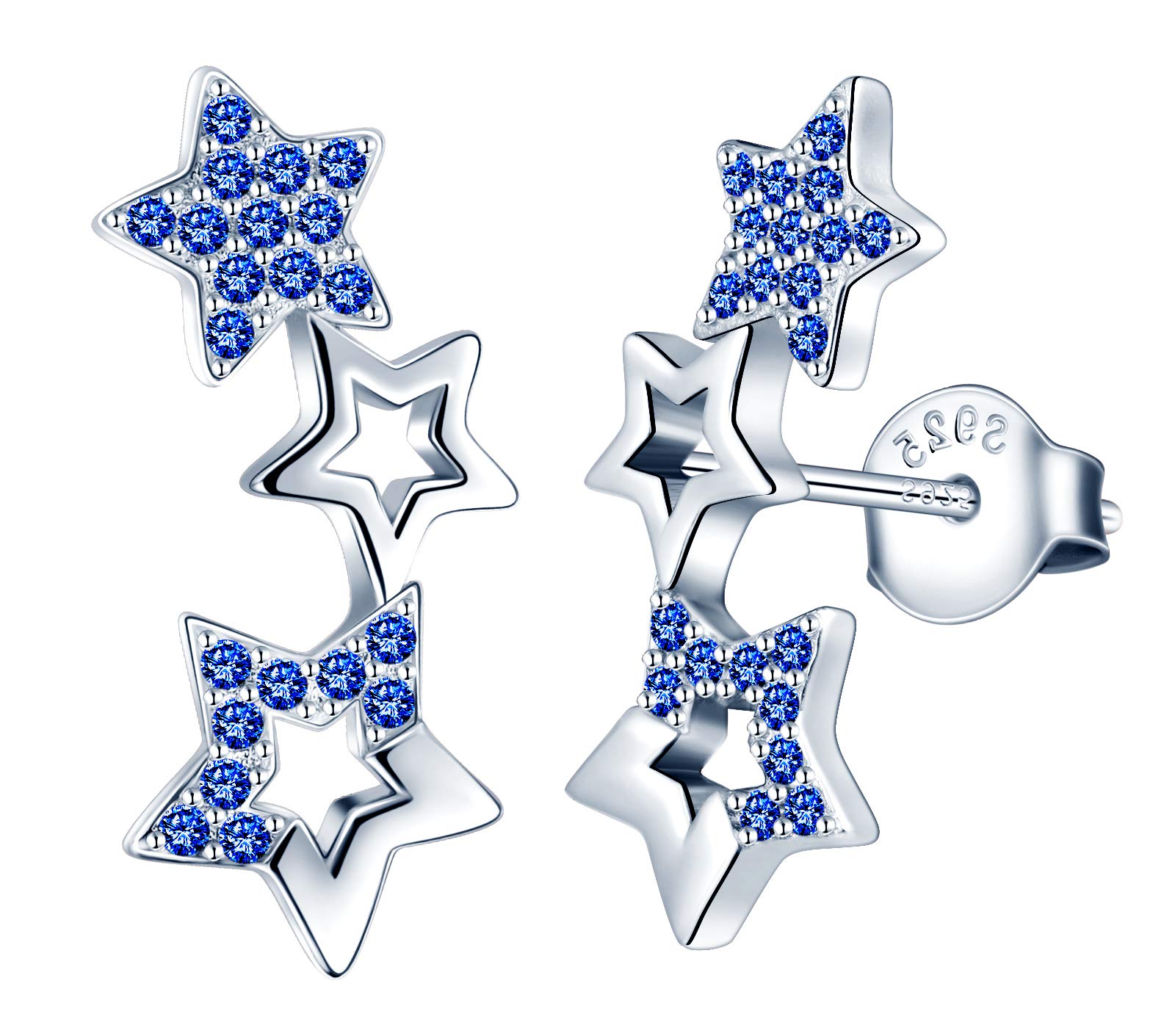 MicLee Woman's girl's Earrings, 925 Sterling silver star earrings, Shiny diamond meteor earrings studs inlaid zircon