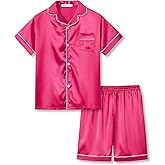 Beezizac Little & Big Girls Pajama Set Size 6-16 -Pink/Blue/Turquoise/Peach Satin Silky Cute Summer Shorts Outfit