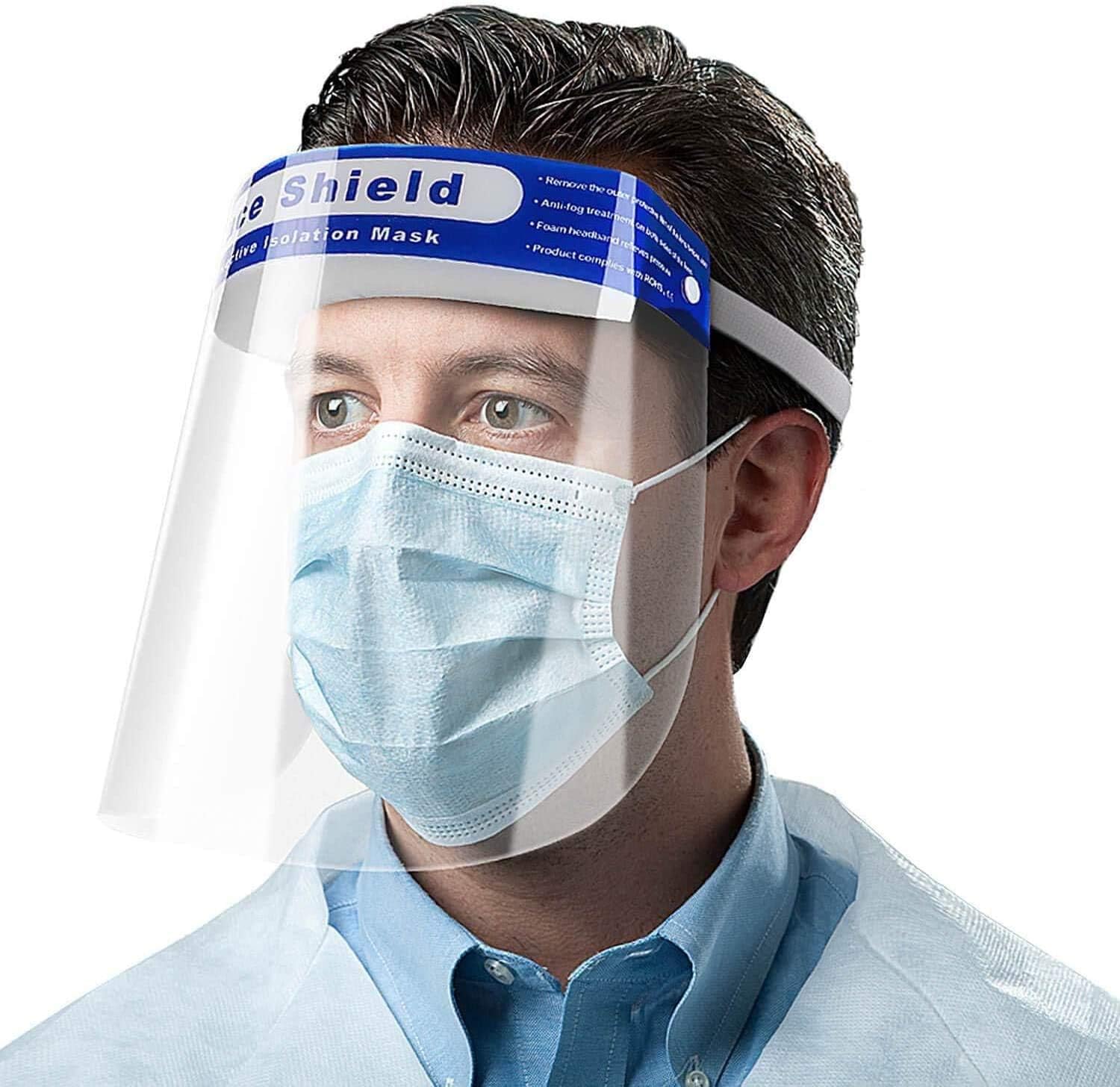 10 packs Anti Saliva Isolation Full Face Protective Shield With Double-Sided Aniti Fog Film Visor