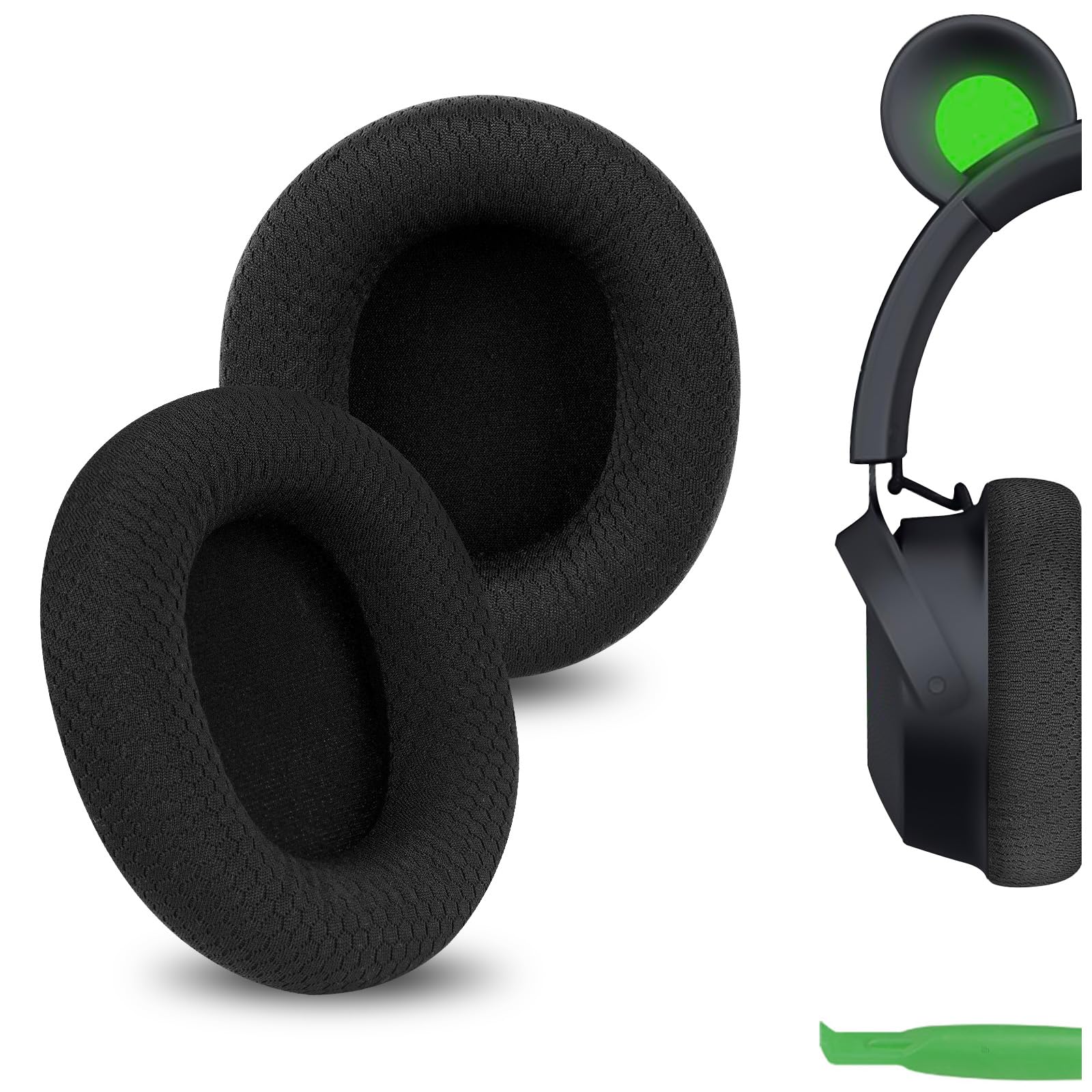Geekria Comfort Mesh Fabric Replacement Ear Pads for Razer Kraken V4/ Kraken V4X/ Kraken V4Pro/ Kitty V2 Pro, Barracuda/Barracuda X Headphones, Ear Cushions (Black)