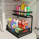 Under Sink Organizer, REALINN 2-Tier Pull Out Cabinet Organizer Under Kitchen Sink Organizer, Under Cabinet Storage Multi-Use