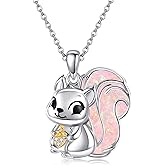 YAFEINI Squirrel Necklace 925 Sterling Silver Opal Squirrel Pendant Necklaces Opal Jewelry for Women Squirrel Lovers Christmas Birthday Gifts (pink opal)