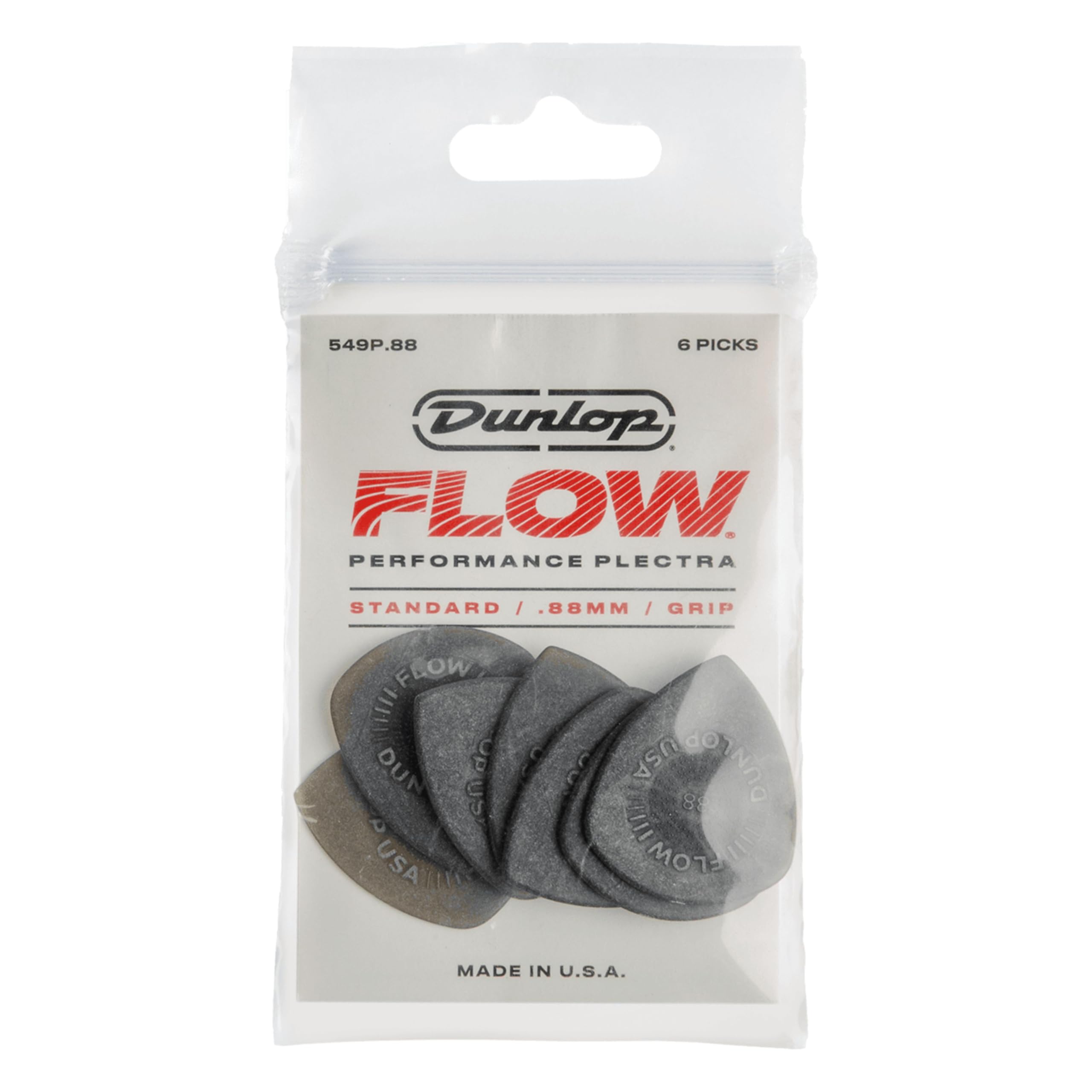 Jim Dunlop 549P0.88 Flow Standard Grip Picks, 88 mm, Set of 6 Pieces