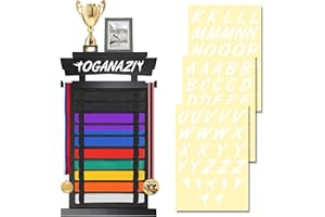 OGANAZI 10 Belts Karate Belt Display Rack with Personalized Stickers, Taekwondo Belt Display Holder with Bamboo Trophy Rack, Felt Martial Arts Belts Display Holder for Taekwondo Karate BJJ Gifts