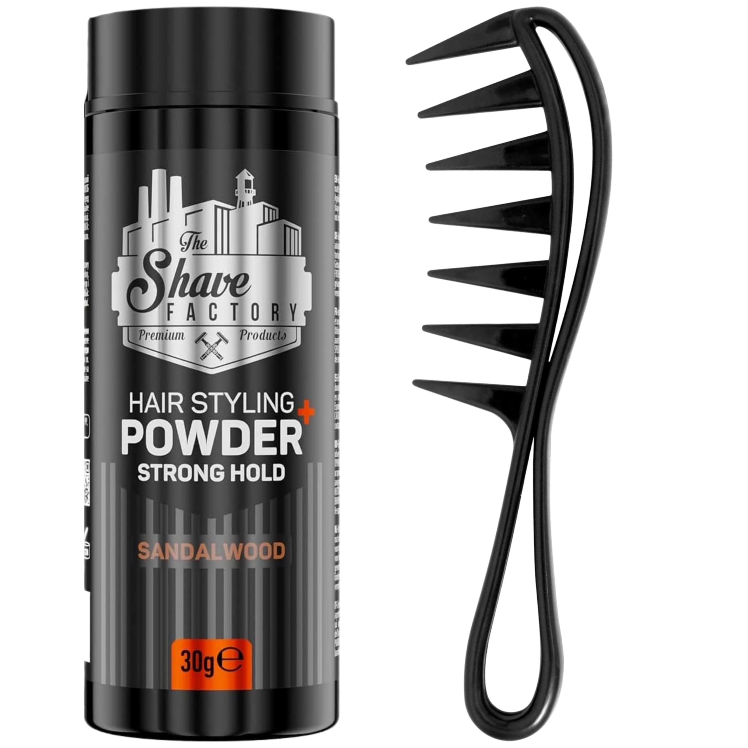 The Shave factory Hair Styling Powder - Mattifying and Volumizing Powder, with comb types suitable for all areas of use, hair comb and powder wax (Comb 043 & Strong Hold Styling Powder 30gr)
