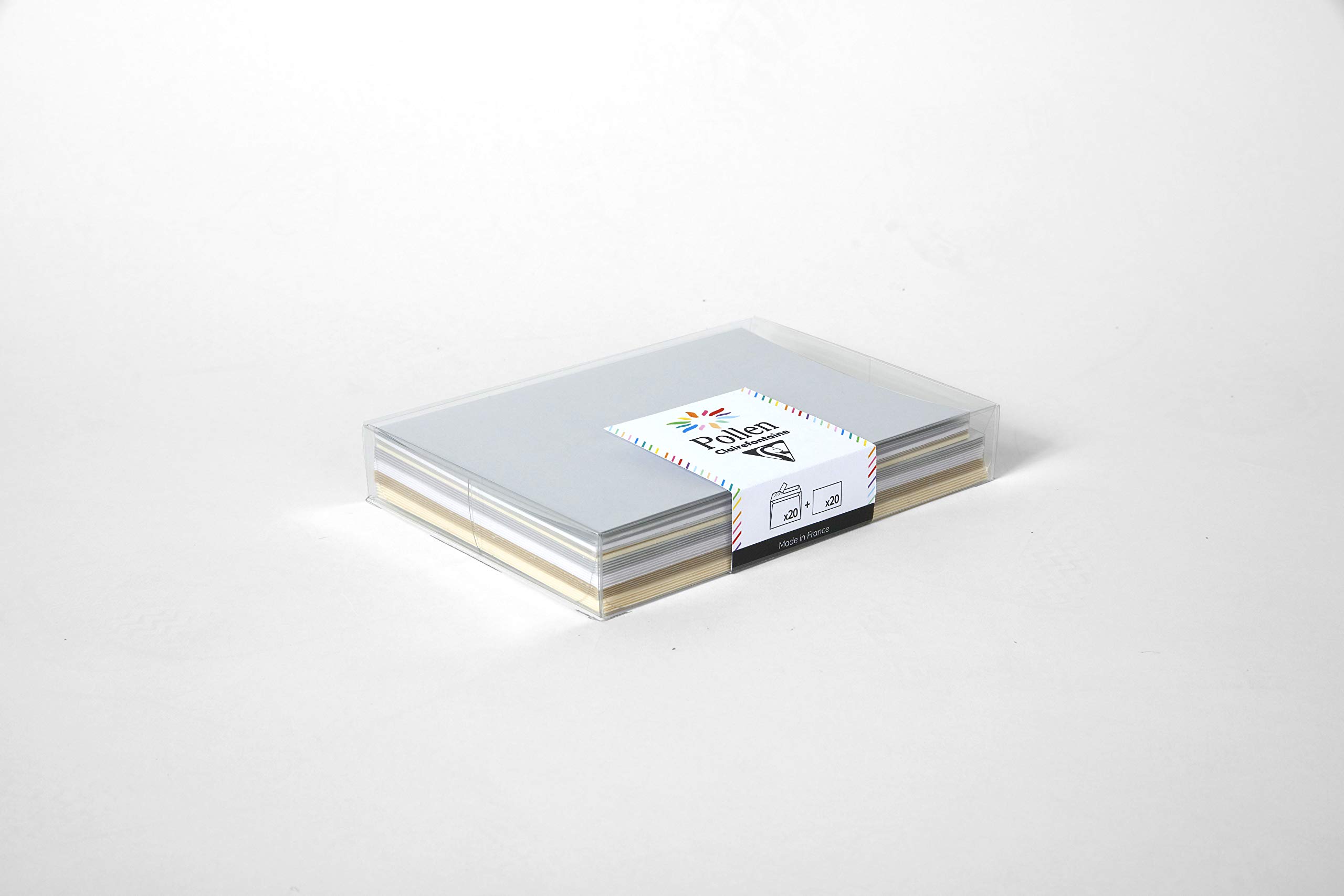 Clairefontaine 20903C Set of 20 Self-Adhesive Envelopes C6 Format 11.4x16.2cm 20 Plain Cards 11x15.5cm Pollen Correspondence - Chic Theme - 4 Different Colours