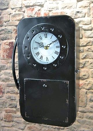Livitat Schlüsselkasten Schlüsselschrank 35 cm hoch Metall Retro Vintage mit Uhr und Telefon LV5098 (Schwarz)