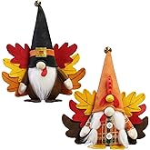 CRCZK Turkey Fall Gnome, Thanksgiving Gnome Decorations, 2Pack Handmade Swedish Tomte Gnomes with Maple Leaves Wings Harvest Gnome Plush Scandinavian Figurine Nordic Gnomes Holiday Decor Gifts